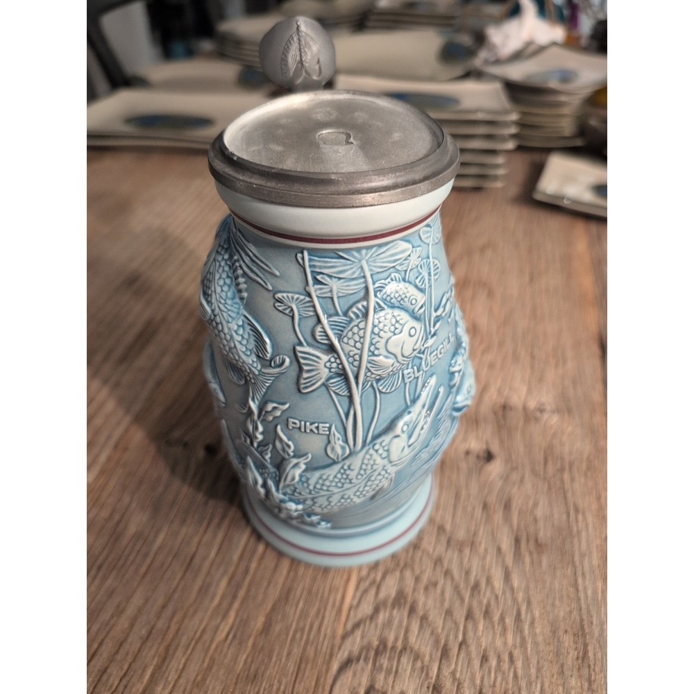 Vintage Avon Fish Beer Stein With Pewter Lid 1990 Missing Fish On Top Cabincore